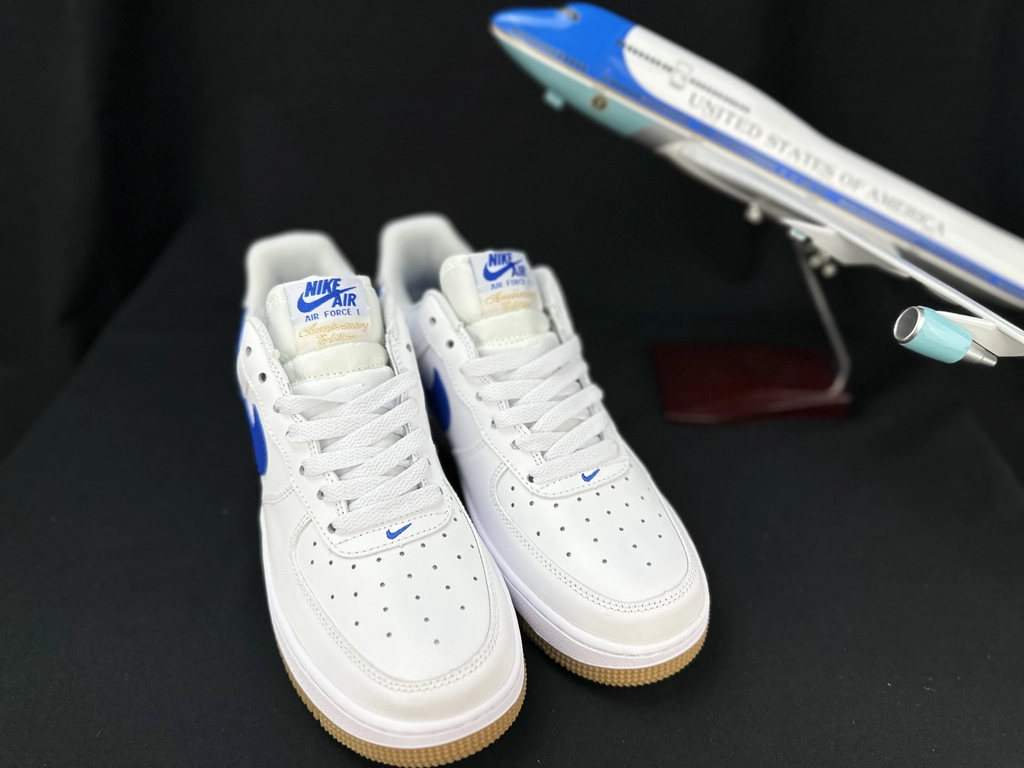 Nike Air Force 1 Branco & Azul - Sola Borracha Natural - Vista 3