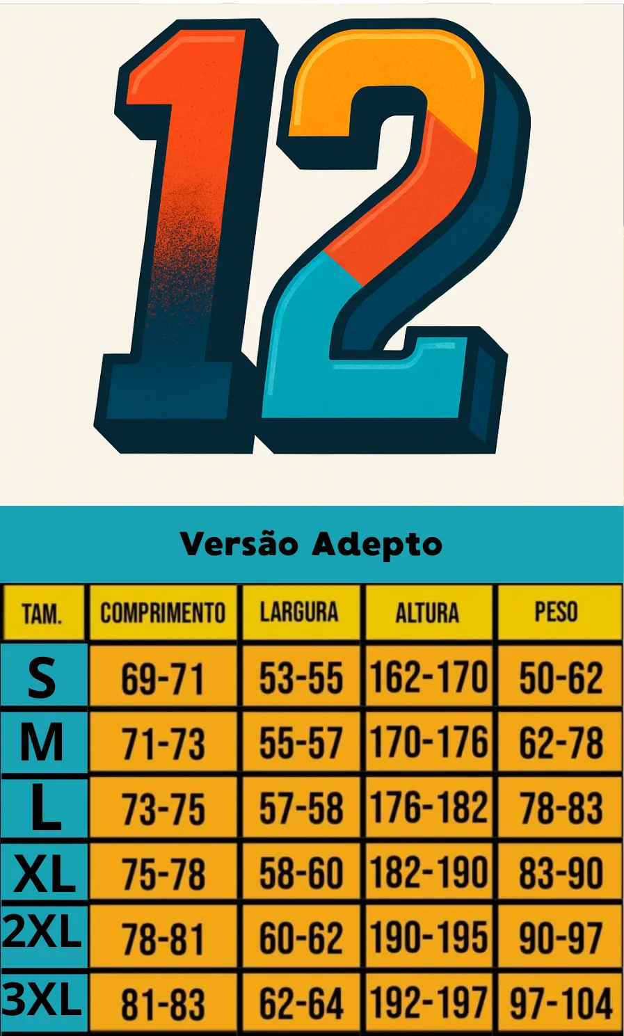 Tabela de medidas versão adepto