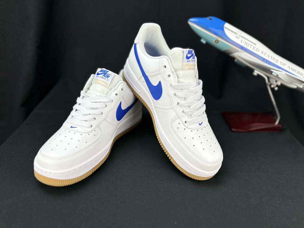 Nike Air Force 1 Branco & Azul - Sola Borracha Natural - Vista 9